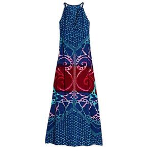 Donna Morgan Geometric Sleeveless Bohemian Halter Maxi‎ Dress Size 12 Date Night